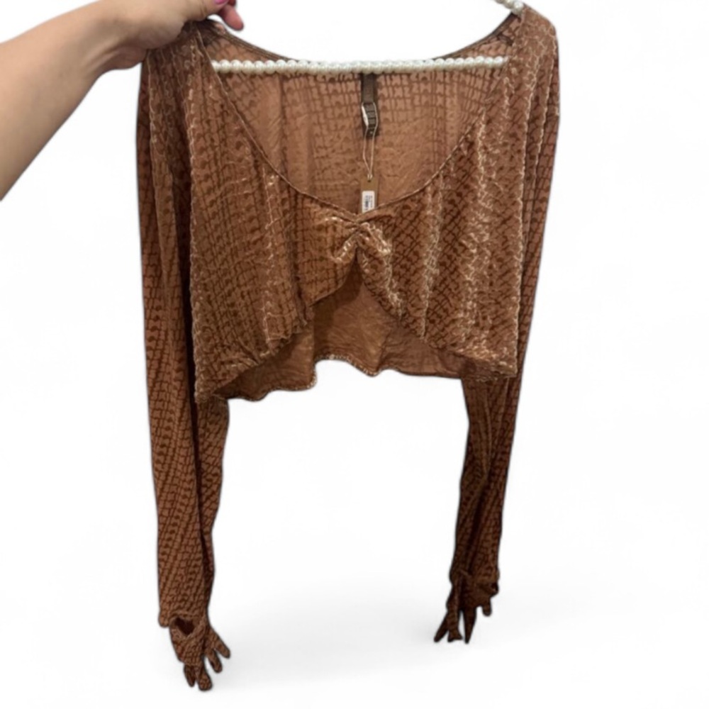 SKIMS Size 4X Velvet Burnout Logo Glove Crop Top Copper BR-TOP-0935 NWT